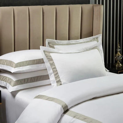 Luxury 600tc Cotton Hotel Frame Patchwork White 6pcs Duvet Cover Set - Fluffyslip