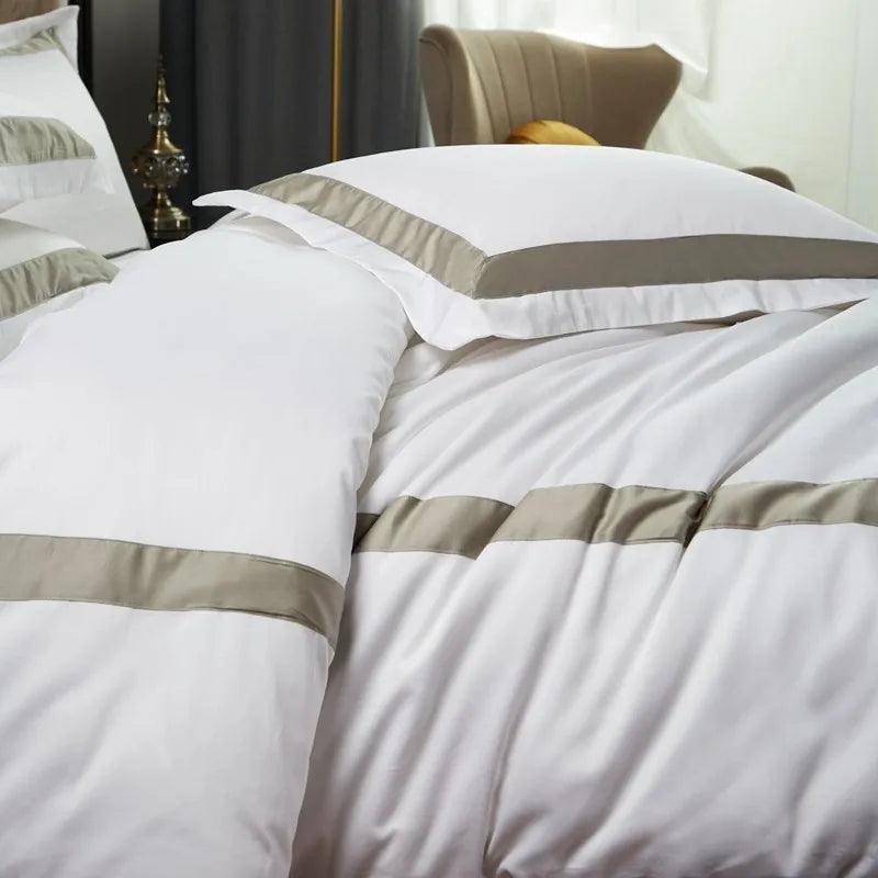 Luxury 600tc Cotton Hotel Frame Patchwork White 6pcs Duvet Cover Set - Fluffyslip
