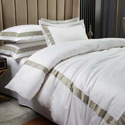 Luxury 600tc Cotton Hotel Frame Patchwork White 6pcs Queen Duvet Cover Set - Fluffyslip
