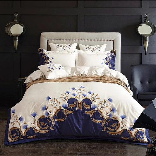 Royal Flora Egyptian Cotton Embroidered Luxury Bedding Set - Fluffyslip