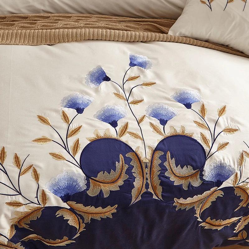 Royal Flora Egyptian Cotton Embroidered Luxury Bedding Set - Fluffyslip