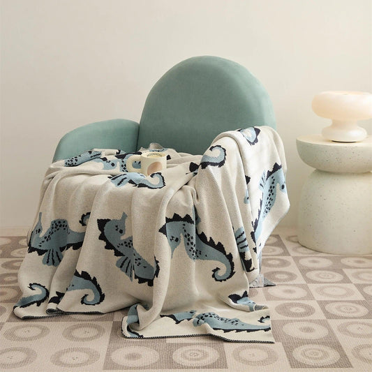 Seahorse Serenity Cotton Throw Blanket - Fluffyslip