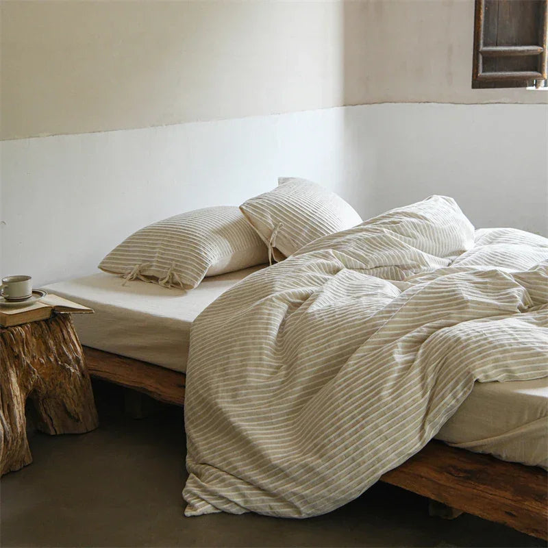 Simple Stripe Linen Cotton Duvet Cover Set