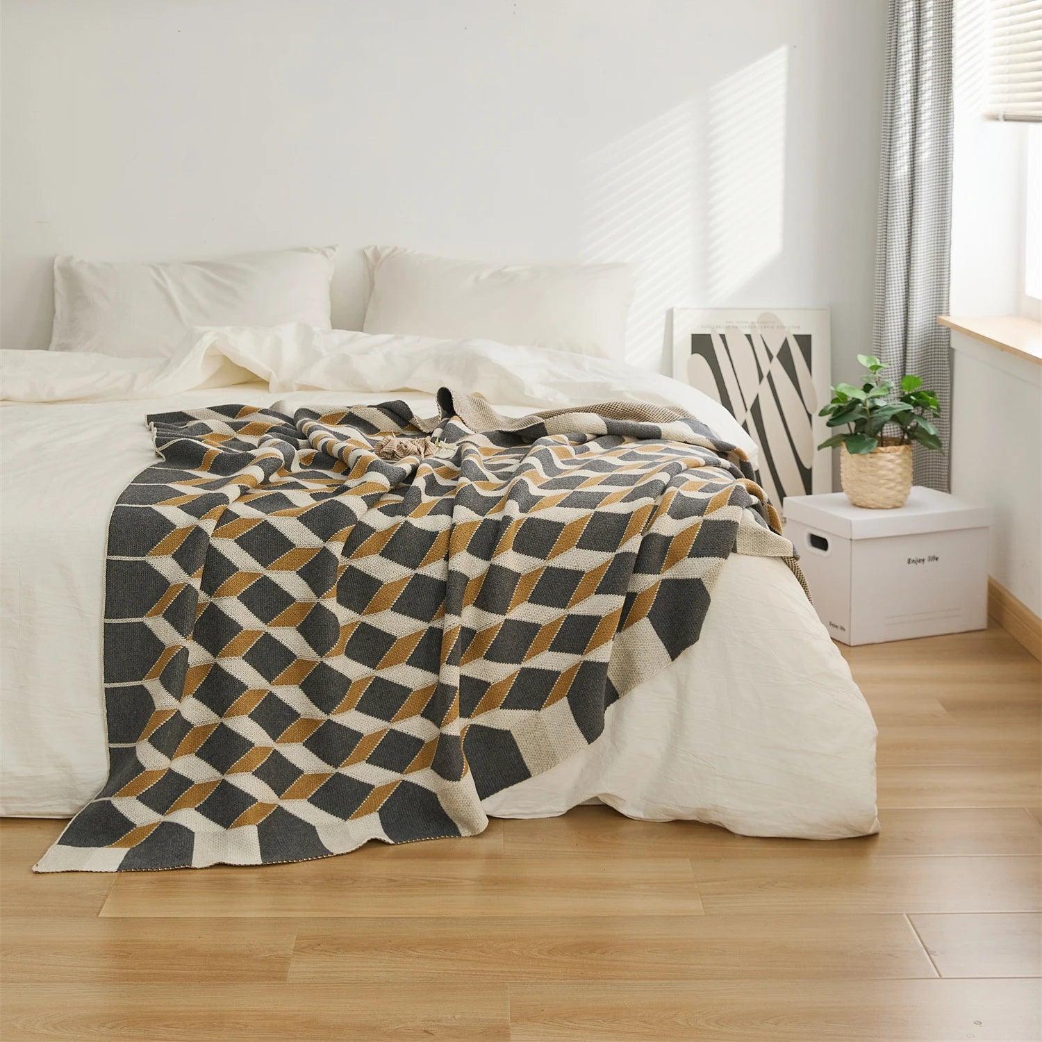 Sleek Three-Dimensional Plaid Throw Blanket - Fluffyslip
