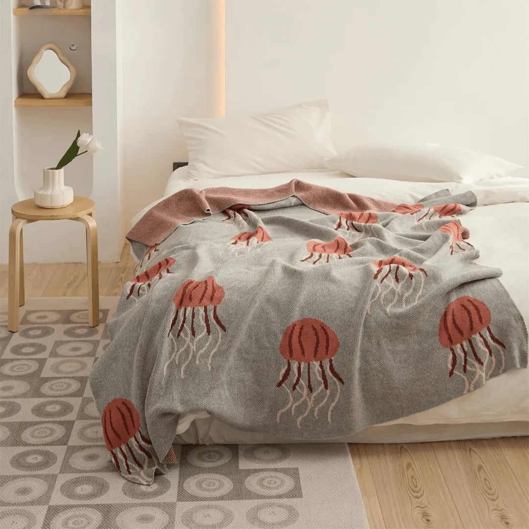 Tranquil Jellyfish Jacquard Throw Blanket - Fluffyslip