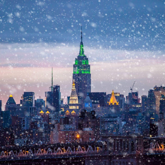 A new york city skyline on a cold winter day