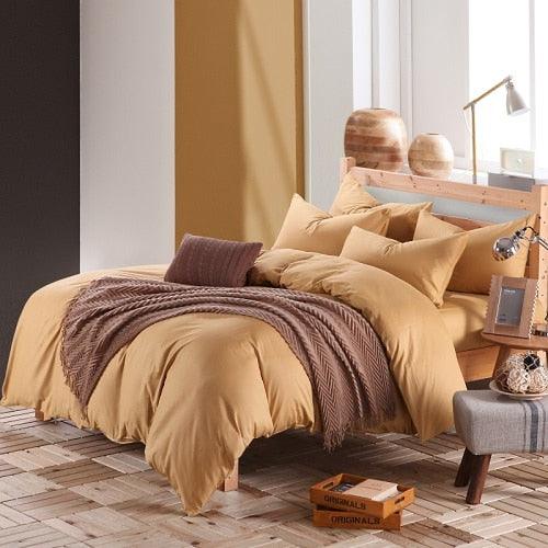 100% Cotton Duvet Cover Set in the color hazel brown with matching hazel brown pillowcases in a full bedroom setup - Fluffyslip