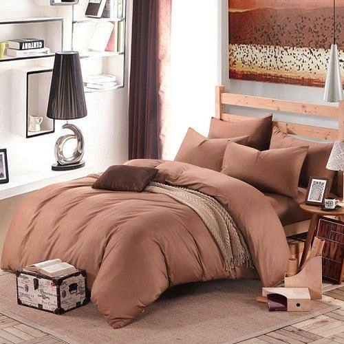 100% Cotton Duvet Cover Set in the color brown with matching brown pillowcases in a full bedroom setup - Fluffyslip