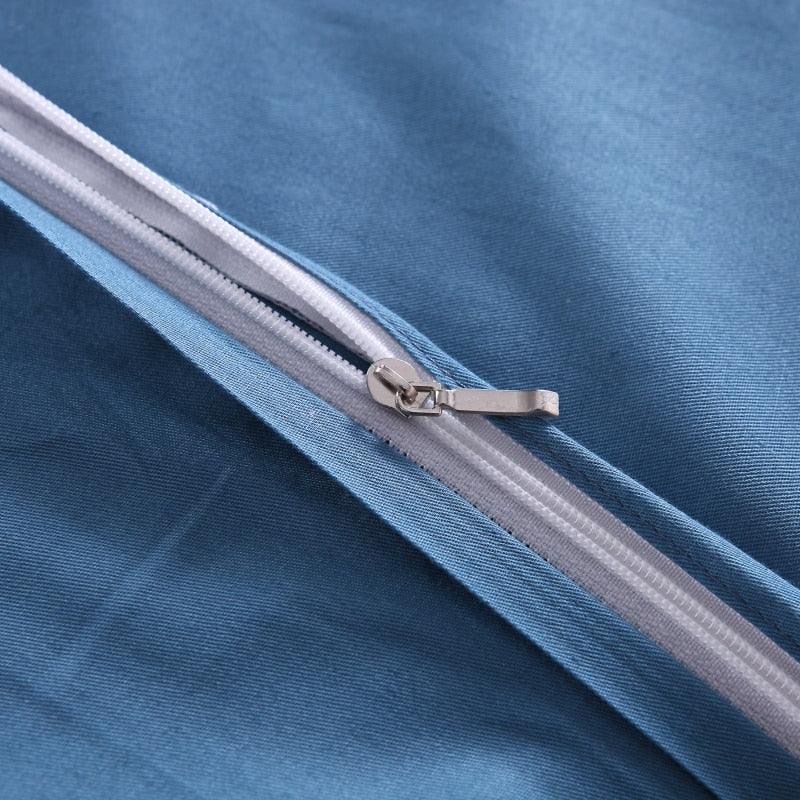 100% Cotton Duvet Cover in blue zipper closure up close - Fluffyslip