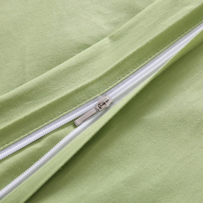 100% Cotton Duvet Cover in mint green zipper closure up close - Fluffyslip