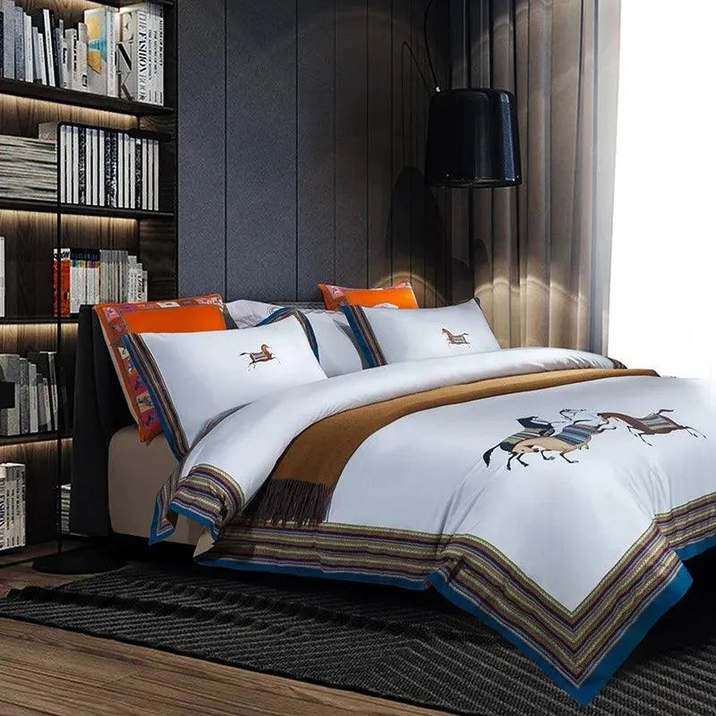 1500TC Egyptian Cotton Horse Race 4Pcs Duvet Cover Set - Fluffyslip