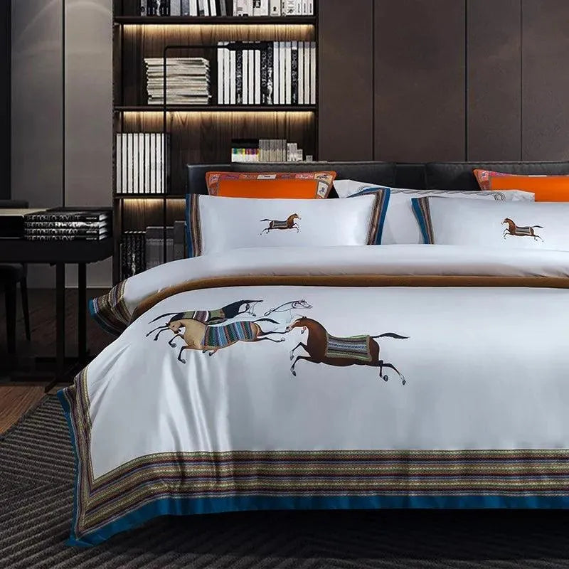 1500TC Egyptian Cotton Horse Race 4Pcs Duvet Cover Set - Fluffyslip