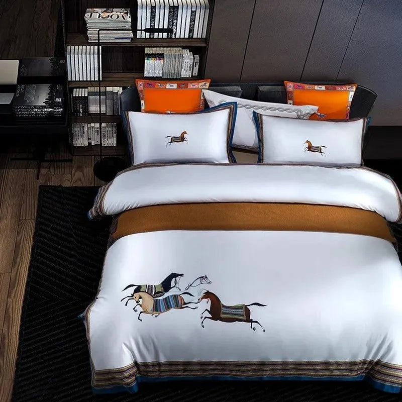 1500TC Egyptian Cotton Horse Race 4Pcs Duvet Cover Set - Fluffyslip