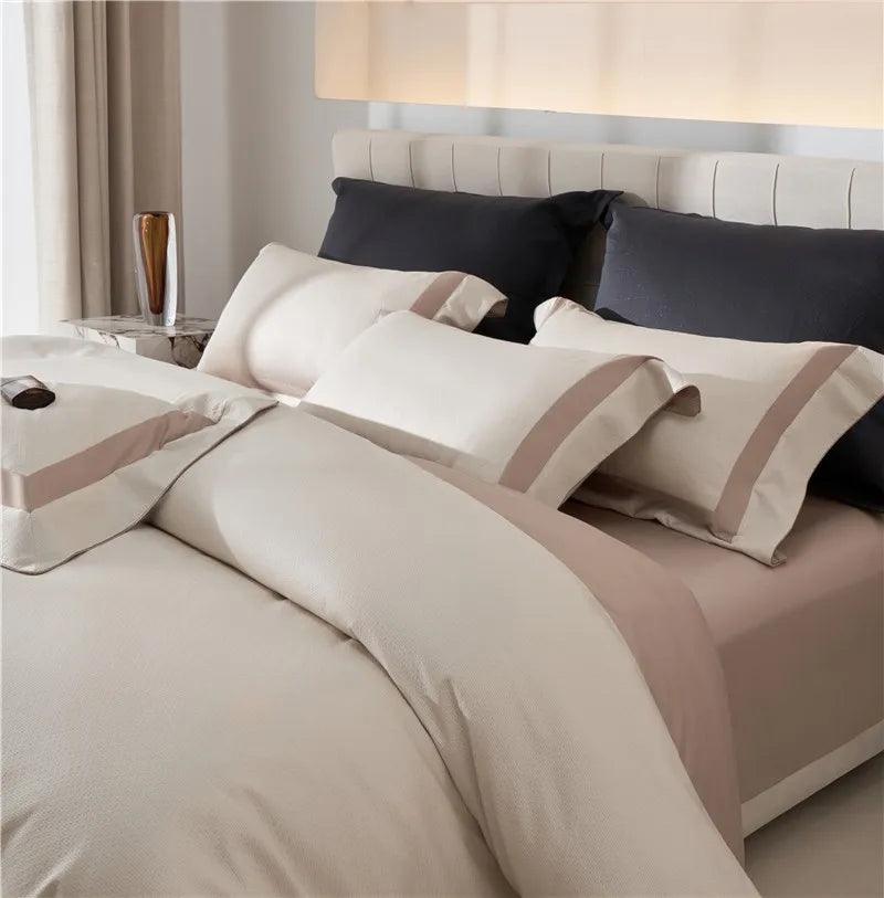 4/6Pcs Super King Soft Silky Duvet Cover Set 100%Egyptian Cotton Luxury 1000TC Frame Patchwork Zipper Flat Bed Sheet Pillowcases - Fluffyslip