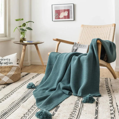 Bright Loom Tassel Pompom Throw Blanket