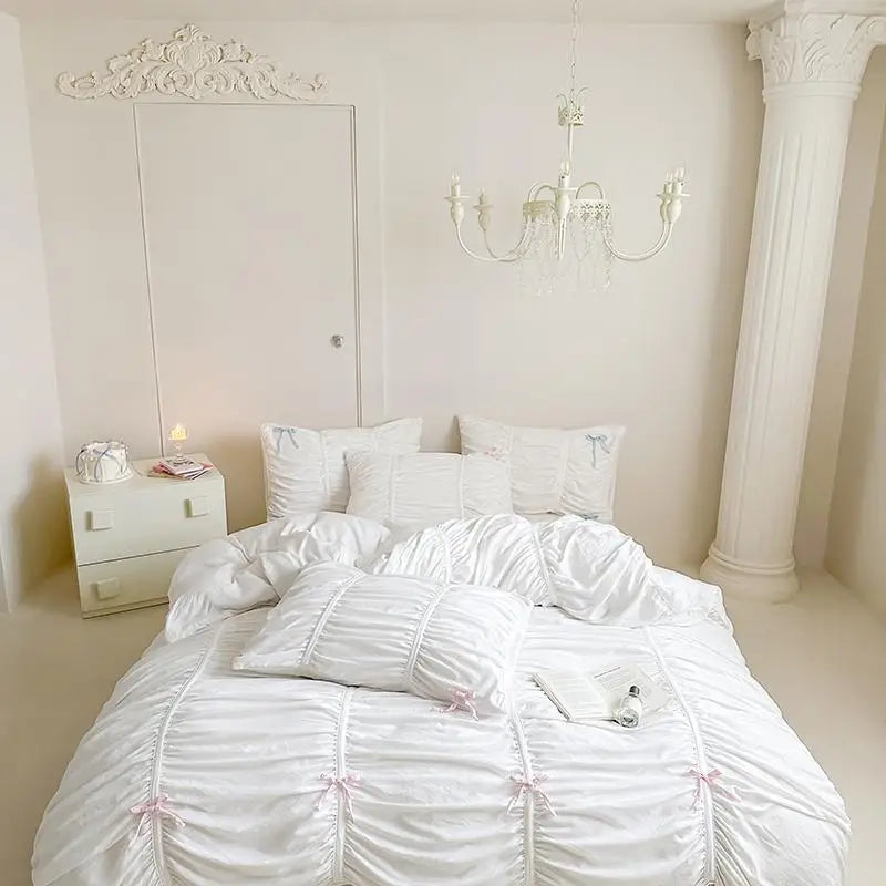 Graceful Ribbon Ruffles Duvet Cover Set