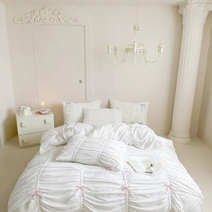 Graceful Ribbon Ruffles Duvet Cover Set