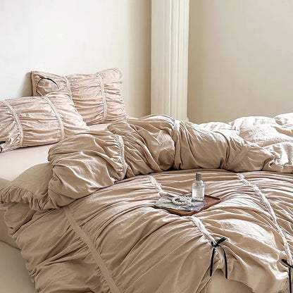 Graceful Ribbon Ruffles Duvet Cover Set