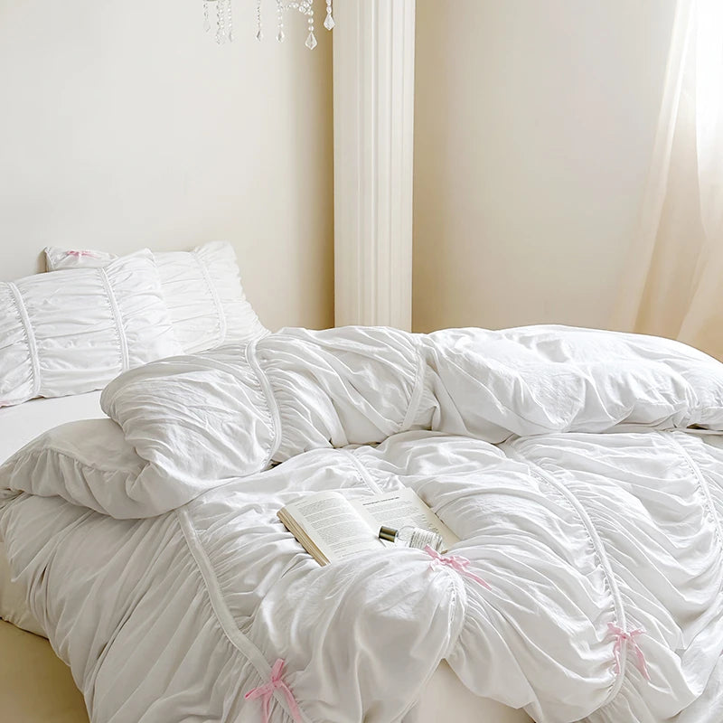 Graceful Ribbon Ruffles Duvet Cover Set