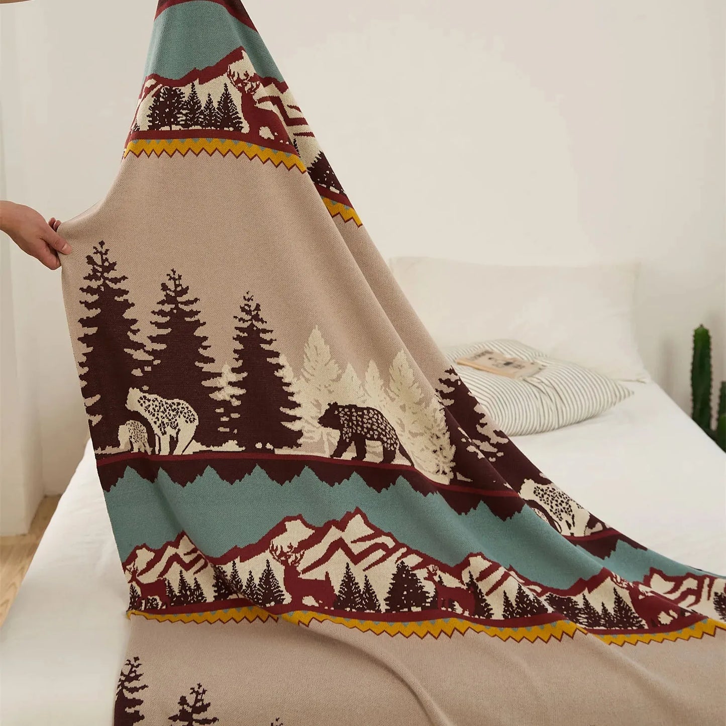 Bear Tranquility Mountain Cotton Throw Blanket