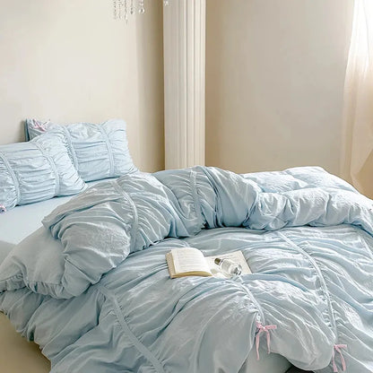 Graceful Ribbon Ruffles Duvet Cover Set