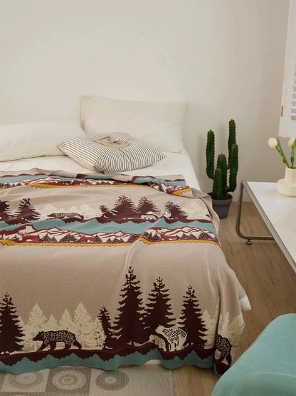 Bear Tranquility Mountain Cotton Throw Blanket