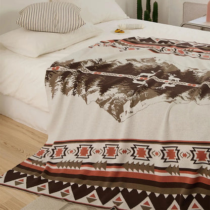 Elk Peace Mountain Cotton Throw Blanket