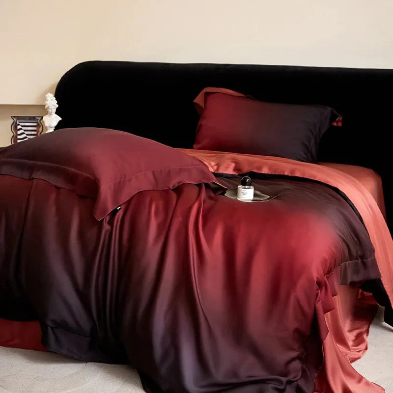 Mystic Burgundy Gradient Lyocell Duvet Cover Set