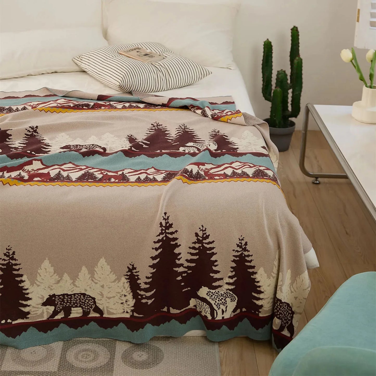 Bear Tranquility Mountain Cotton Throw Blanket