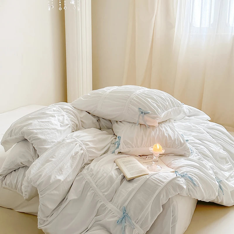 Graceful Ribbon Ruffles Duvet Cover Set