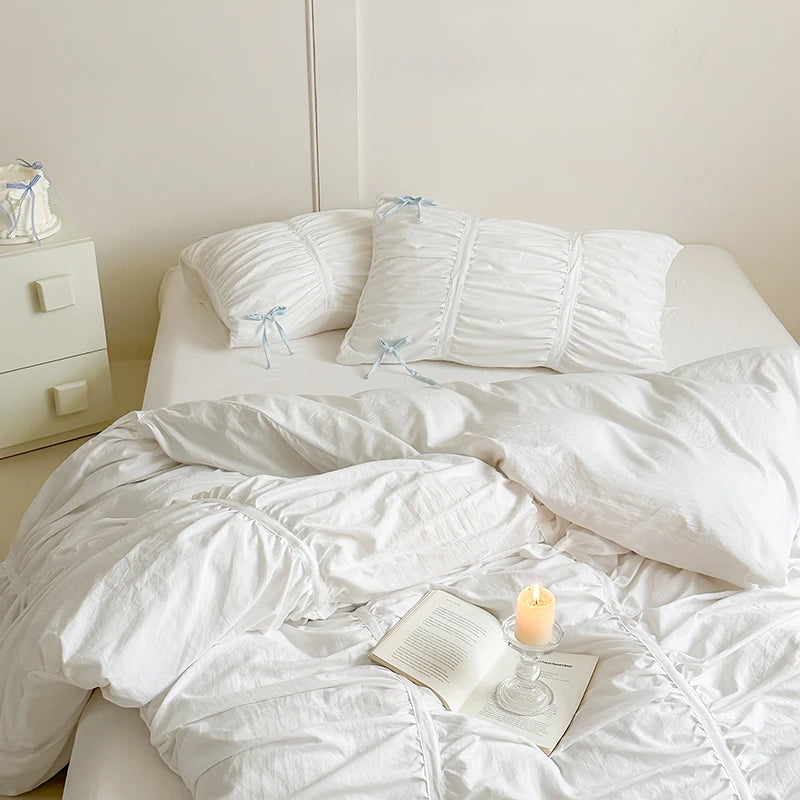 Graceful Ribbon Ruffles Duvet Cover Set