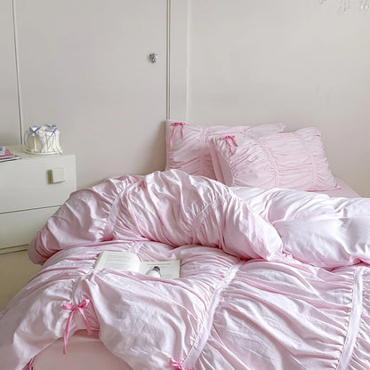 Graceful Ribbon Ruffles Duvet Cover Set