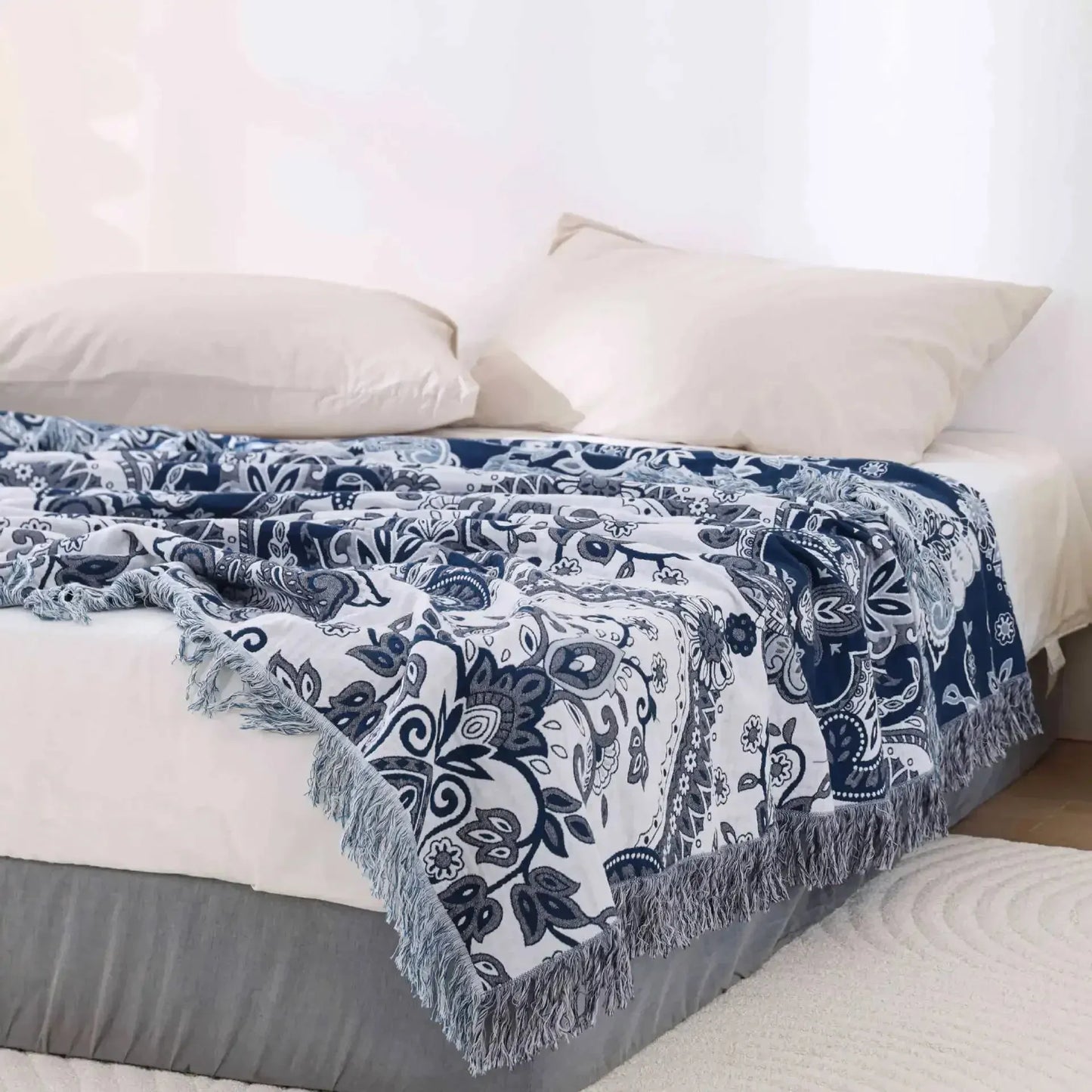 Blue Paisley Multilayer Cotton Blanket