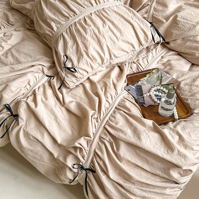 Graceful Ribbon Ruffles Duvet Cover Set