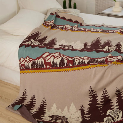 Bear Tranquility Mountain Cotton Throw Blanket