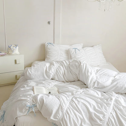 Graceful Ribbon Ruffles Duvet Cover Set