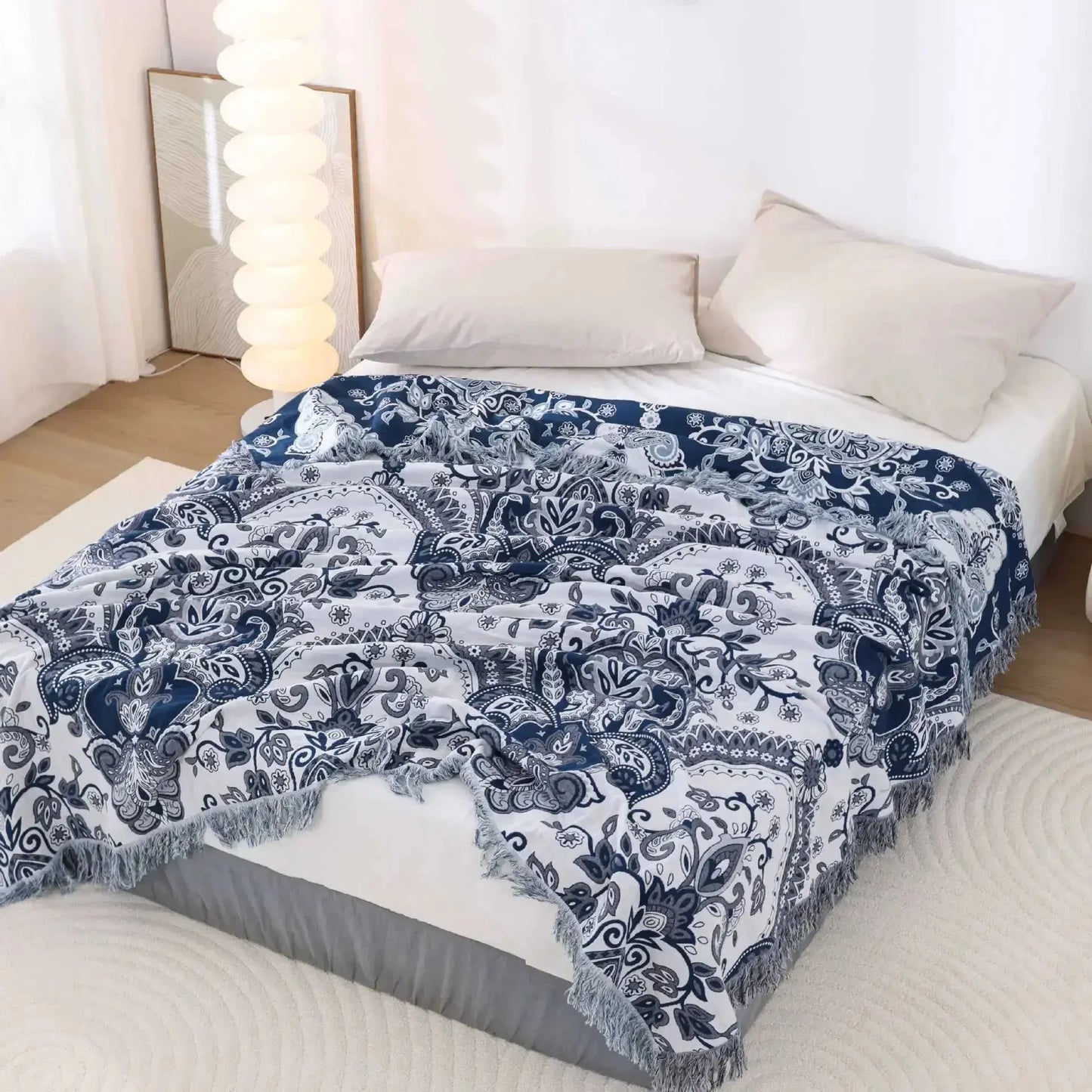 Blue Paisley Multilayer Cotton Blanket