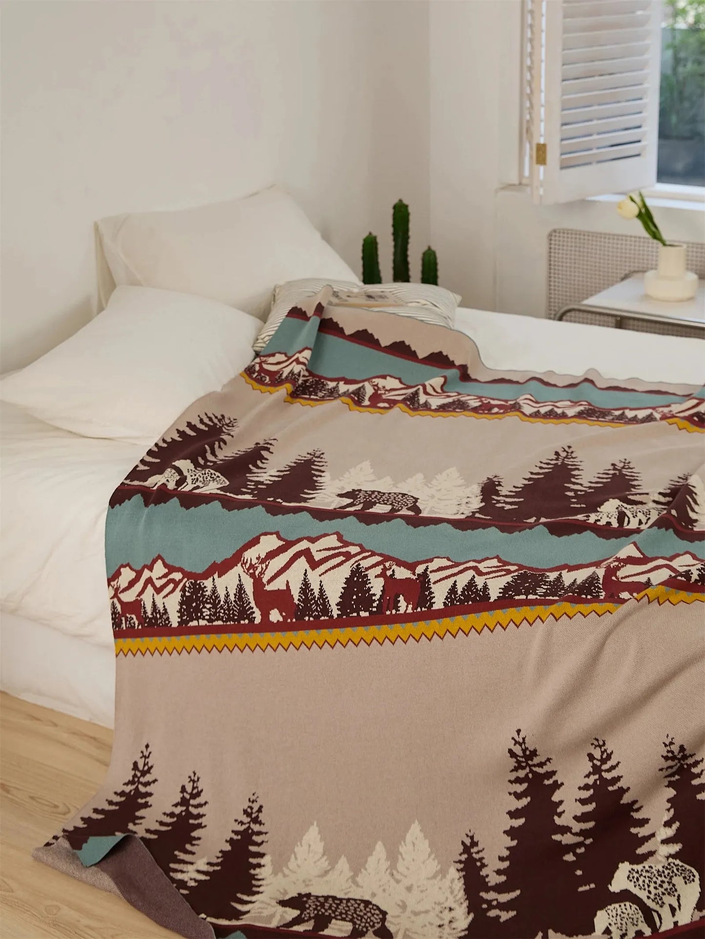 Bear Tranquility Mountain Cotton Throw Blanket