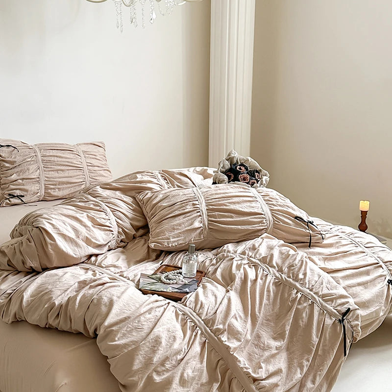 Graceful Ribbon Ruffles Duvet Cover Set