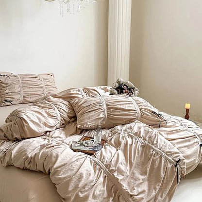 Graceful Ribbon Ruffles Duvet Cover Set