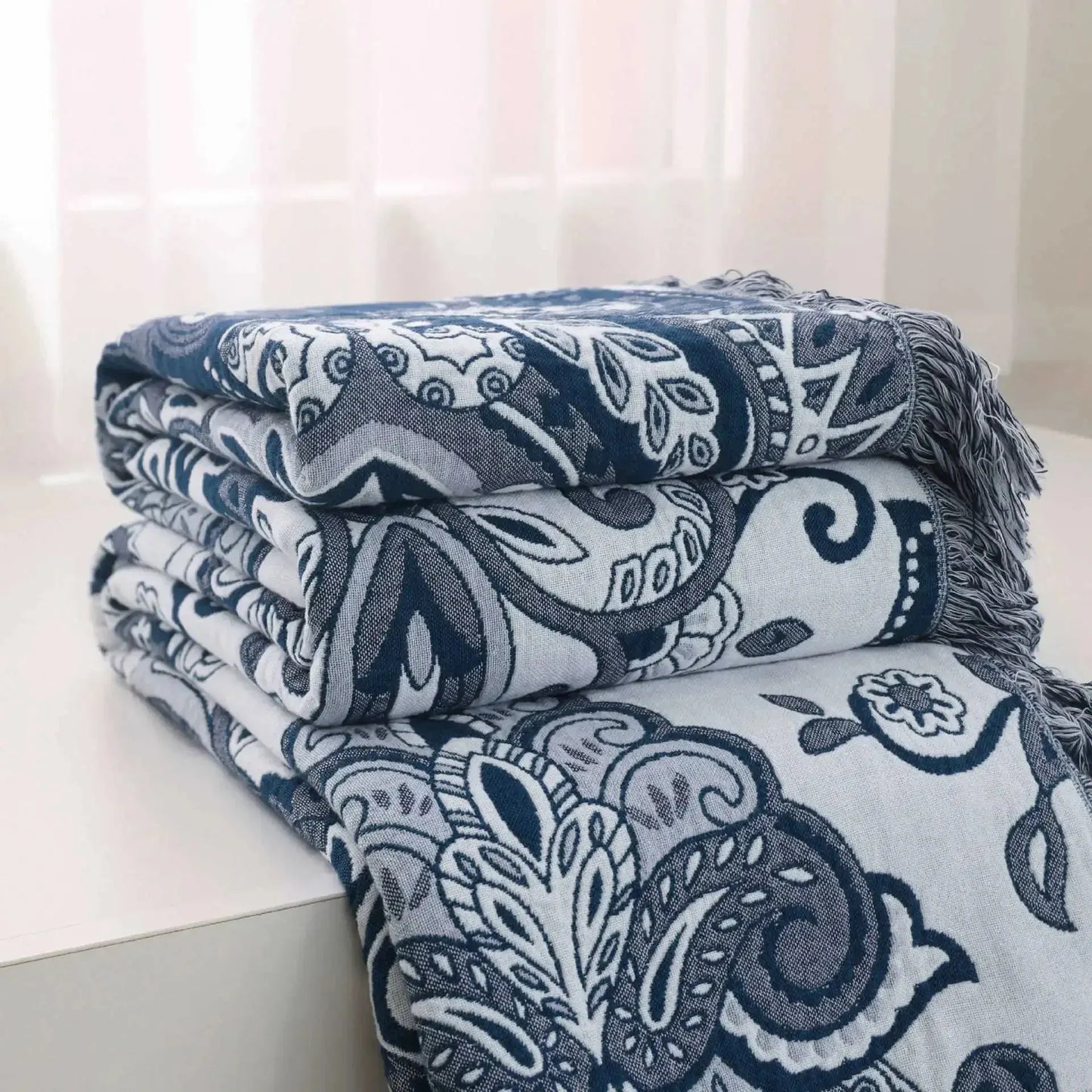 Blue Paisley Multilayer Cotton Blanket