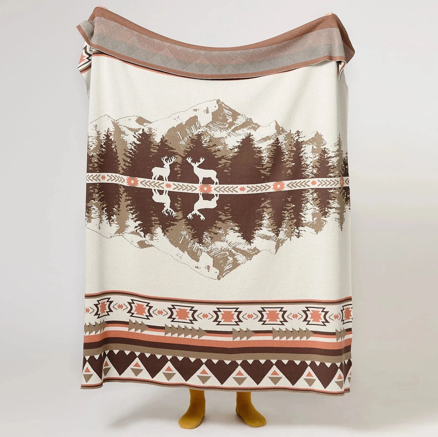 Elk Peace Mountain Cotton Throw Blanket