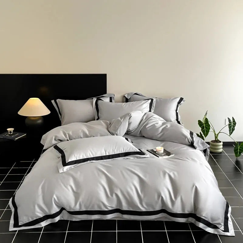 Lewis Border 100S Long Staple Cotton Duvet Cover Set