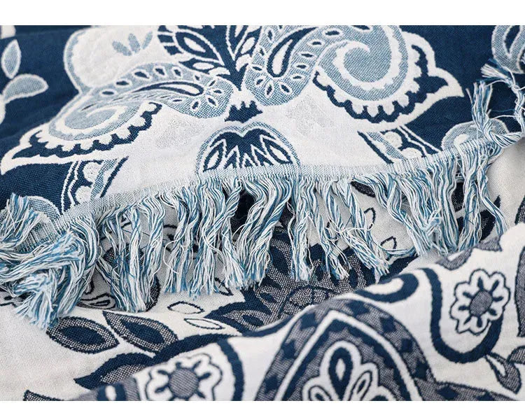 Blue Paisley Multilayer Cotton Blanket