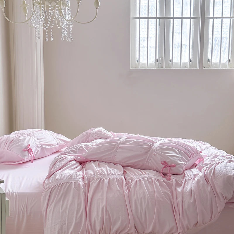 Graceful Ribbon Ruffles Duvet Cover Set