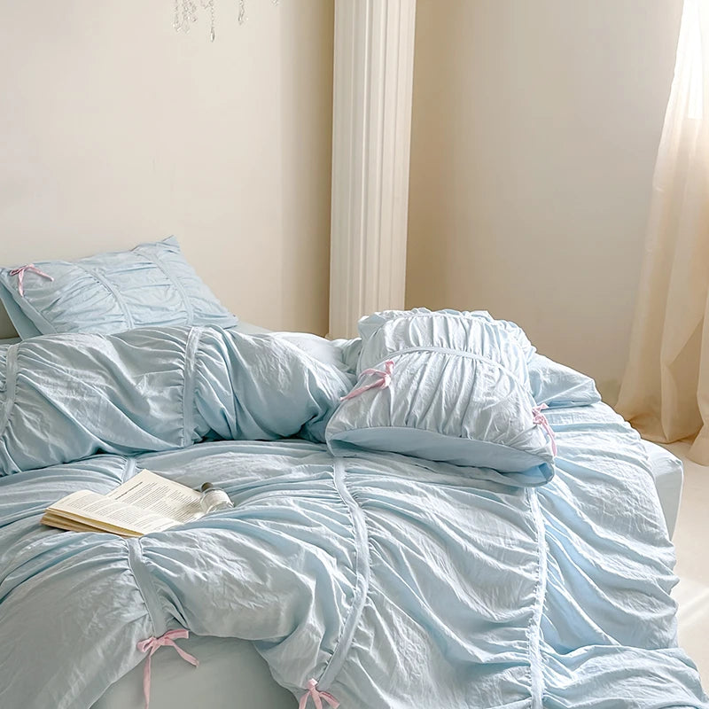 Graceful Ribbon Ruffles Duvet Cover Set