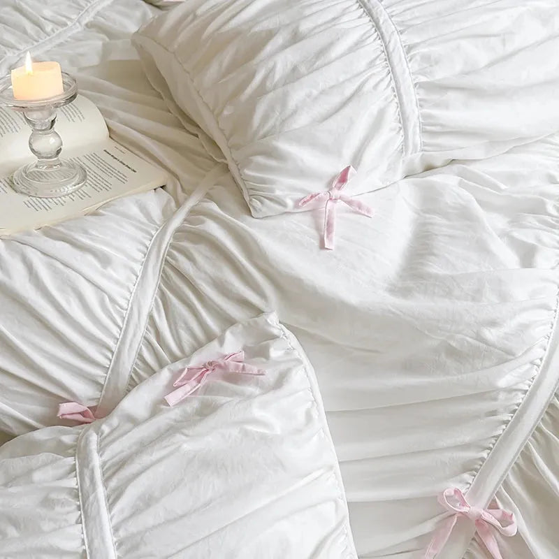 Graceful Ribbon Ruffles Duvet Cover Set