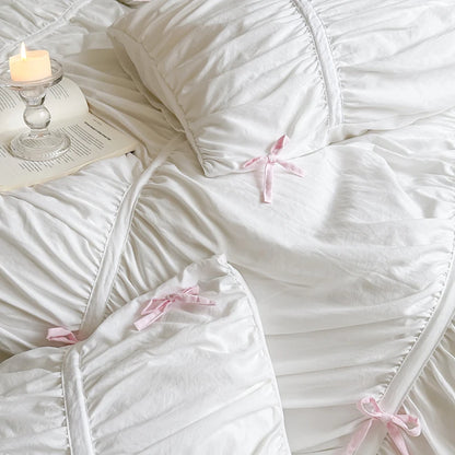 Graceful Ribbon Ruffles Duvet Cover Set