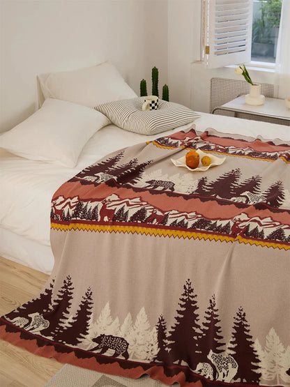 Bear Tranquility Mountain Cotton Throw Blanket