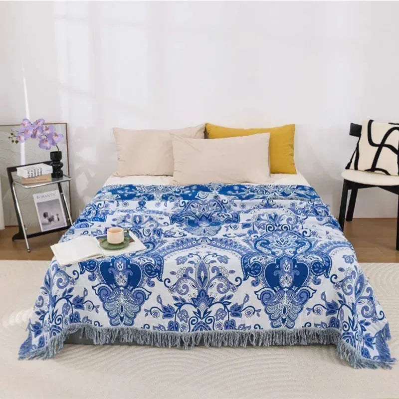 Blue Paisley Multilayer Cotton Blanket